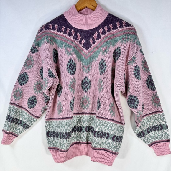 Vintage 1980's 62 East Sweater Pastel , Preppy, Retro , Knit, Sz Medium Pink - Picture 1 of 5